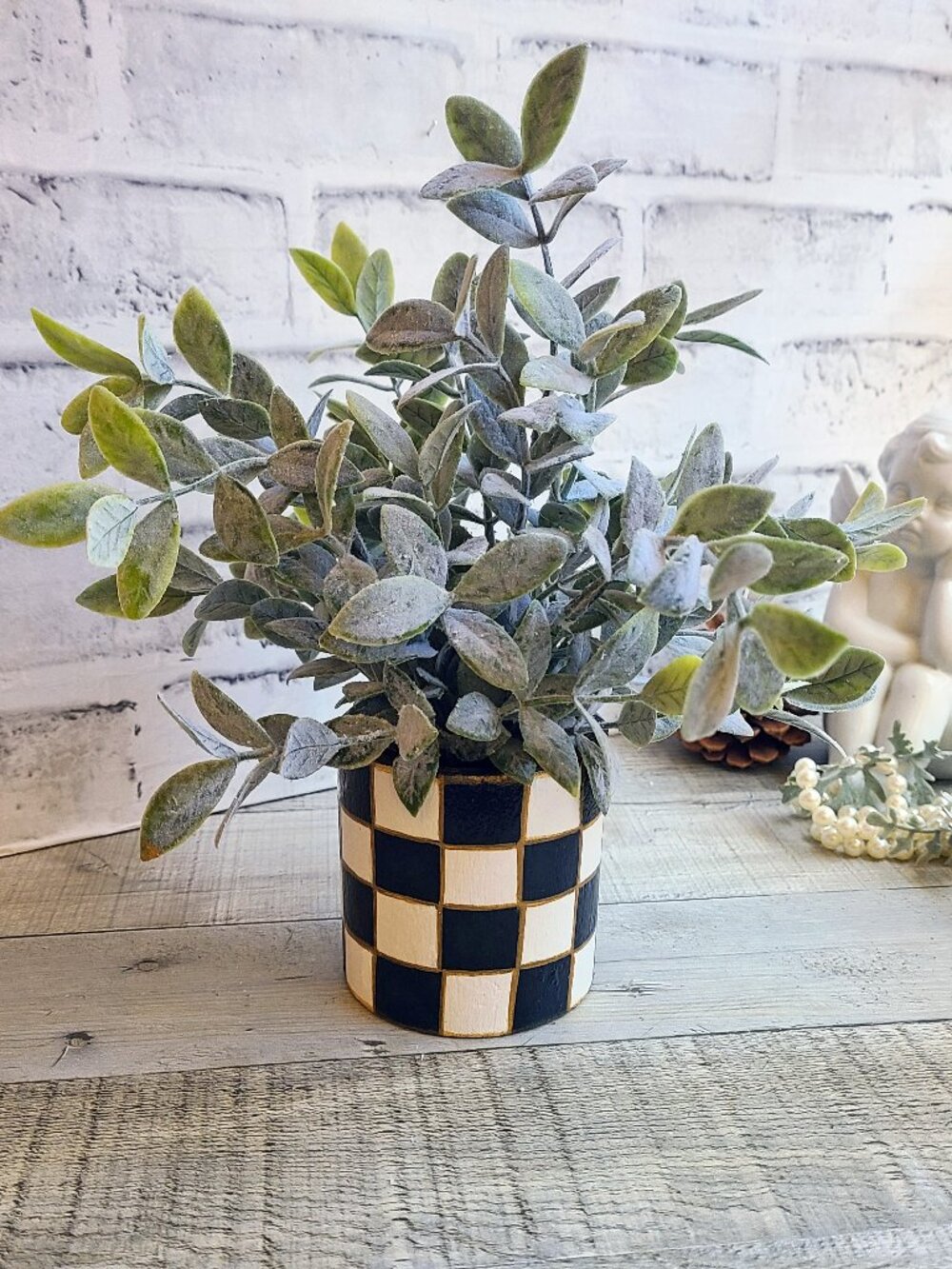 Checked Planter Flocked Eucalyptus Buffalo Check Flower Pot Home Decor